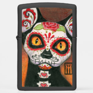 Day of the Dead Cat Sugar Skull Zippo Lighter