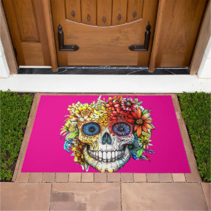 Day of the Dead Catrina Calavera with Flowers Doormat