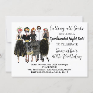 Day of the Dead Catrina Skulls Adult Birthday Invitation