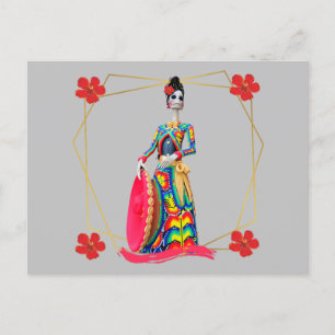 Day of the Dead Catrina with Pink Mariachi Hat Holiday Postcard