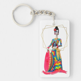 Day of the Dead Catrina with Pink Mariachi Keychain