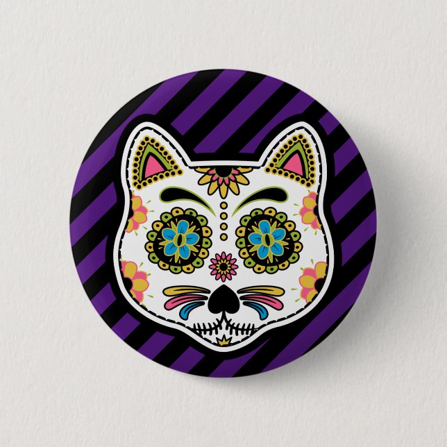 Day of the Dead Cats Sugar Skull Button (Front)