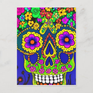 day of the dead celebration in bright colors postcard