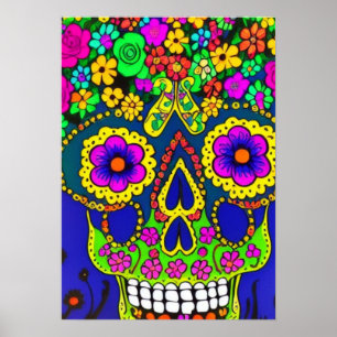 day of the dead celebration in bright colors poster