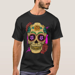 Day Of The Dead Colored Sugar Skull Rose Costume W T-Shirt