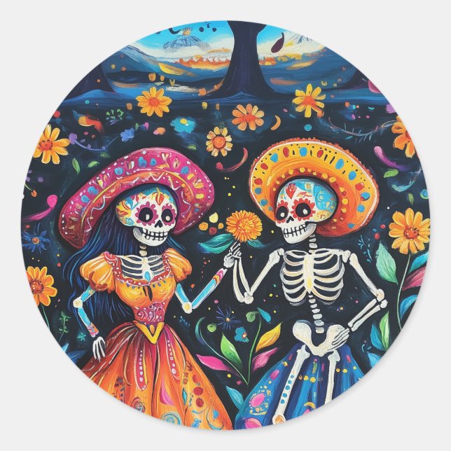Day of the dead colorful design classic round sticker (Front)