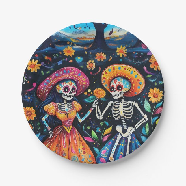 Day of the dead colorful design paper plates (Front)