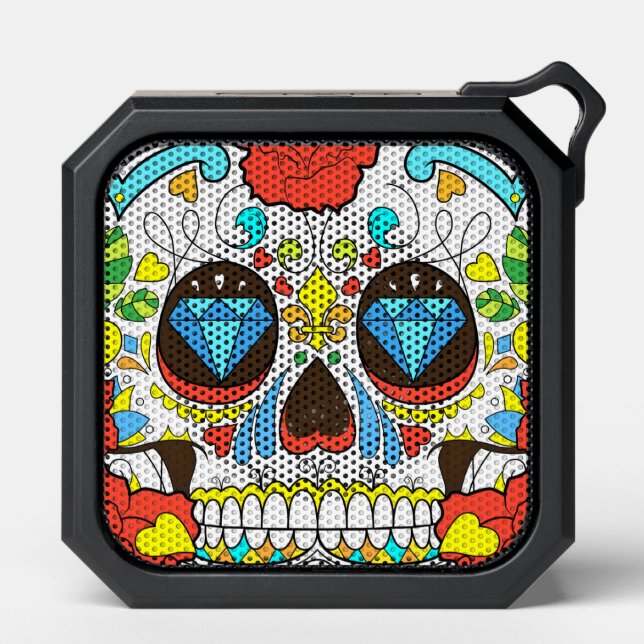 Day of the Dead Colorful Skull Art Bluetooth Speaker (Front)