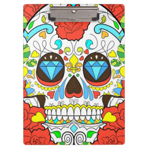 Day of the Dead Colorful Skull Art Clipboard