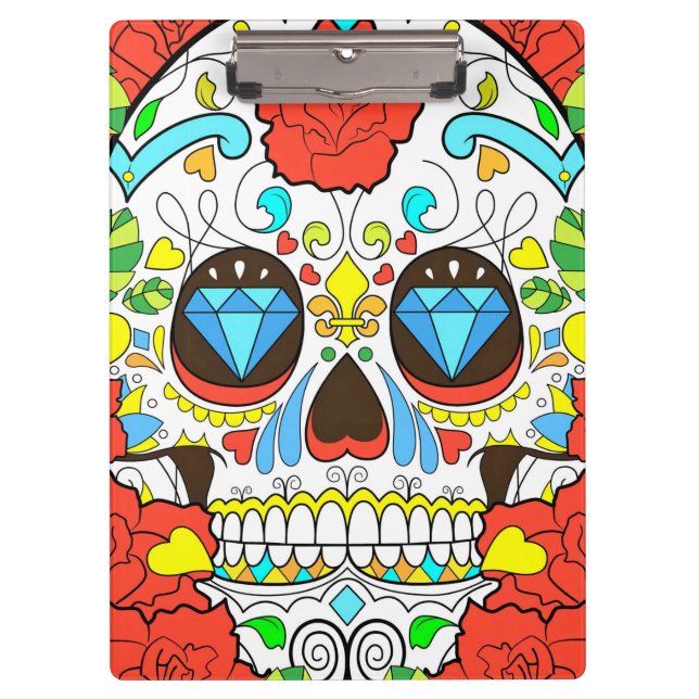Day of the Dead Colorful Skull Art Clipboard (Front)