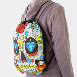 Day of the Dead Colorful Skull Art Drawstring Bag