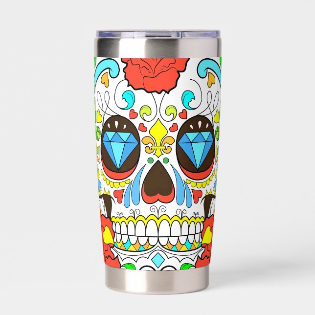 Day of the Dead Colorful Skull Art Insulated Tumbler (Front)