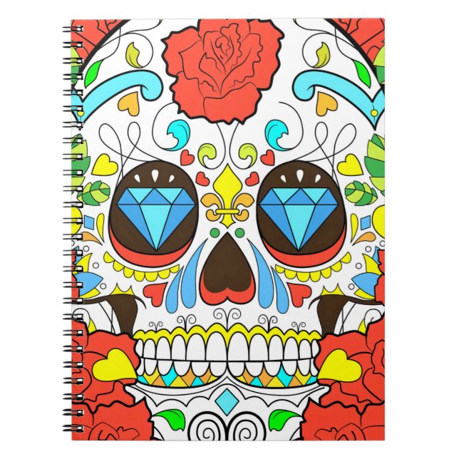 Day of the Dead Colorful Skull Art Notebook (Front)