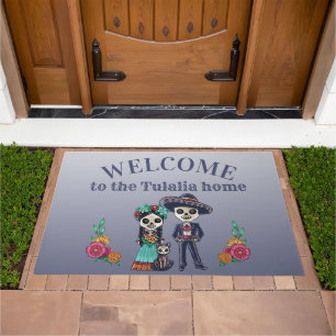 Day of the Dead Couple and Cat Doormat