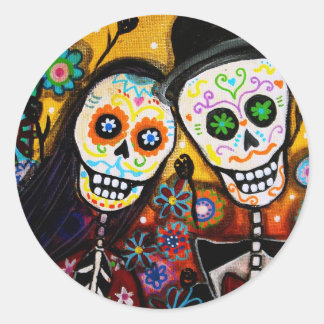 DAY OF THE DEAD COUPLE CLASSIC ROUND STICKER