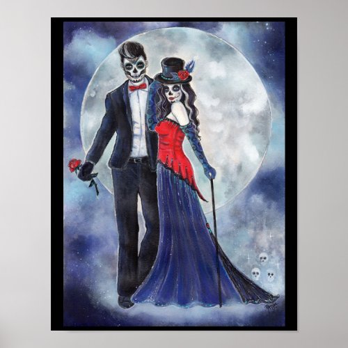 Day of the dead couple poster by Renee Lavoie