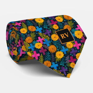 Day of the Dead Crosses and Marigolds Neck Tie