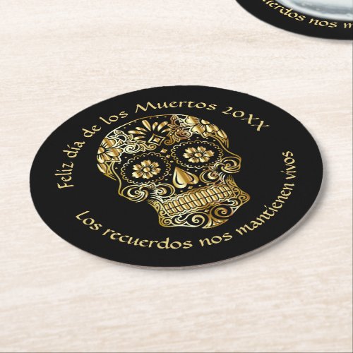 Day of The Dead _ Customize Add Name  Message  Round Paper Coaster