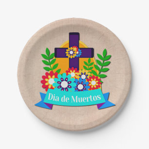 Day of the Dead Daisy Flower Cross Family Kids 7" Paper Plates