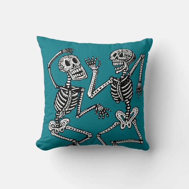 Day of the Dead Dancing Skeletons - Customize! Throw Pillow (Front)