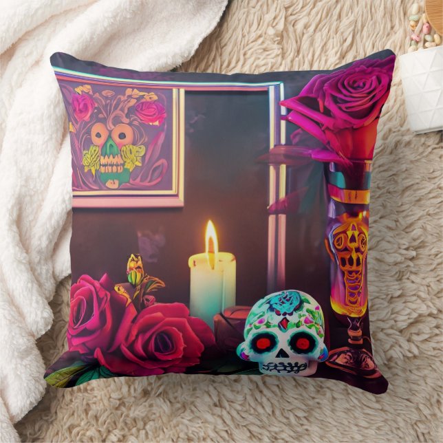 Day of the Dead Decor Throw Pillow (Blanket)