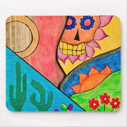 Day of the Dead Desert Cactus Skull Floral  Mouse Pad