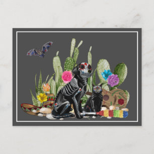 Day of the Dead Dia De Los Muertos dog and Cat Postcard