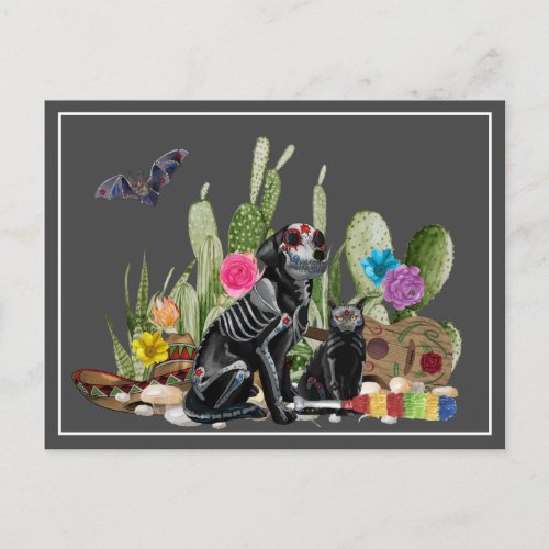 Day of the Dead Dia De Los Muertos dog and Cat Postcard