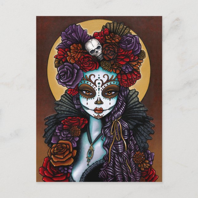 Day of the Dead Dia De Muertos Sugar Skull Dalia Postcard (Front)