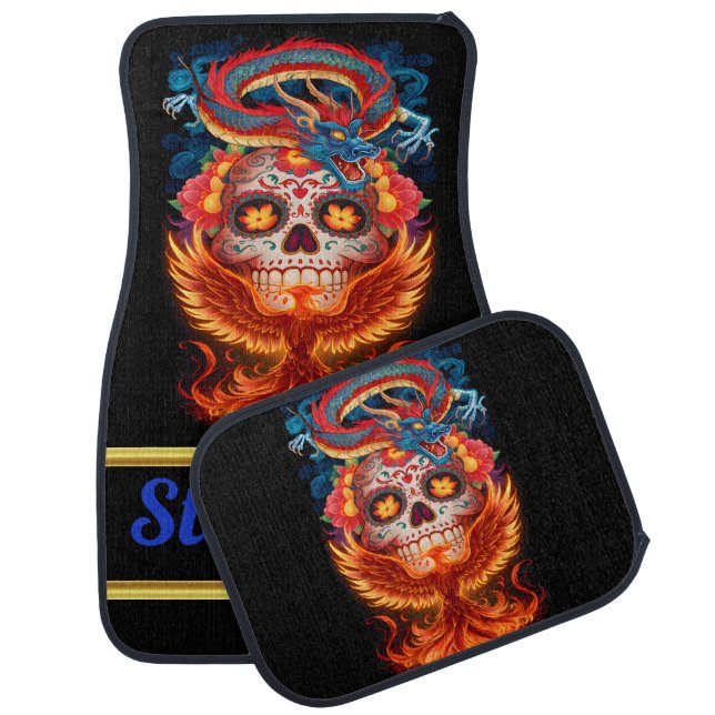 Day Of The Dead Dragon And Phoenix Car Floor Mat (Set)