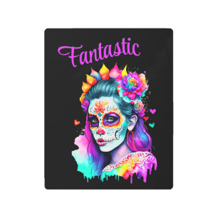Day of the Dead Fantastic Lady in Bright Colors Metal Print