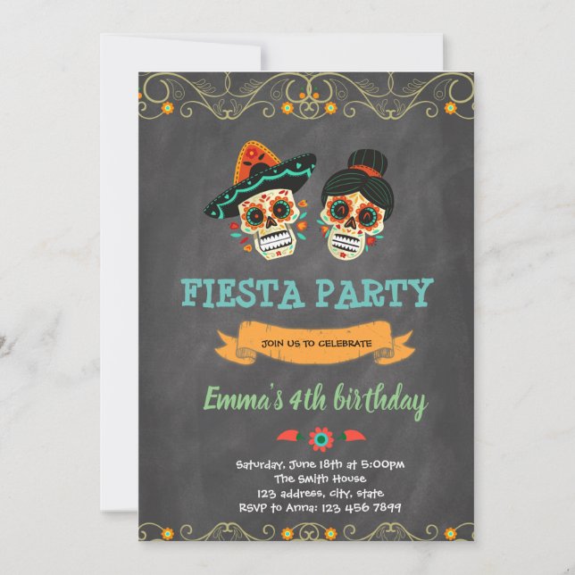 Day of the dead fiesta birthday invitation (Front)