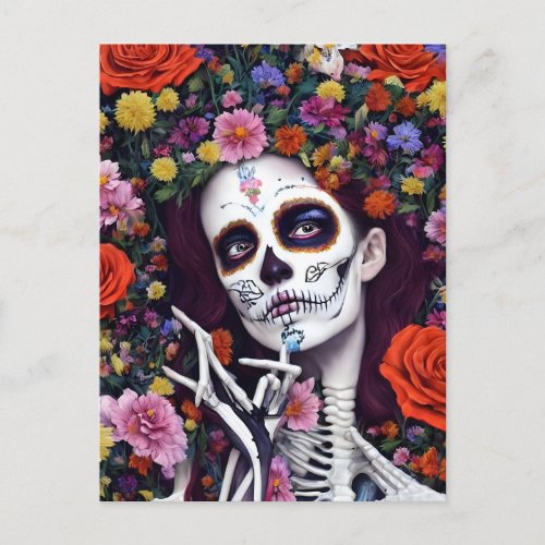 Day of the Dead Floral Skeleton Postcard