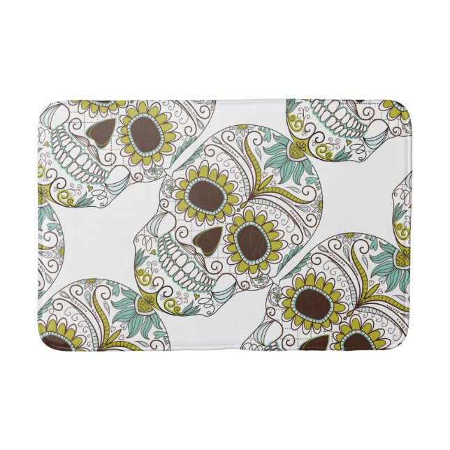 Day of the Dead Floral Skull Bathroom Mat (Front)