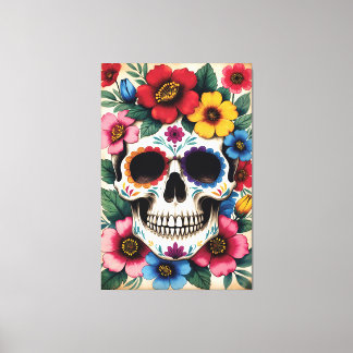 Day of the Dead Floral Skull Canvas Print