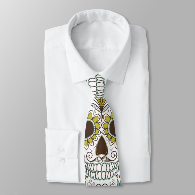 Day of the Dead Floral Skull Neck Tie (Tied)