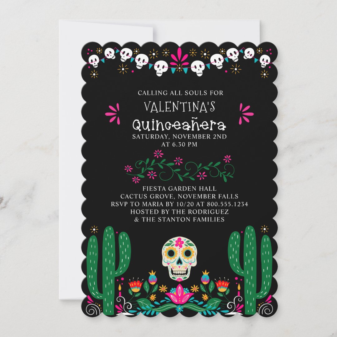 Day of the Dead Floral Skulls Quinceanera Invitation | Zazzle