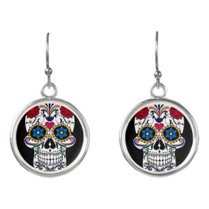 Day of the Dead Floral Sugar Skull Earrings