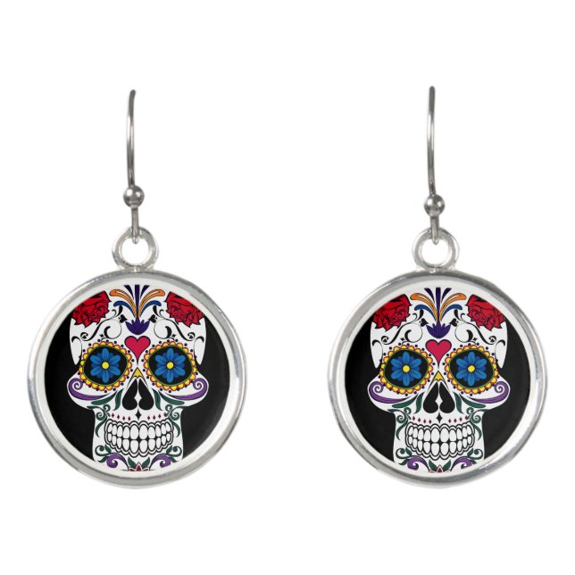 Day of the Dead Floral Sugar Skull Earrings (Front)