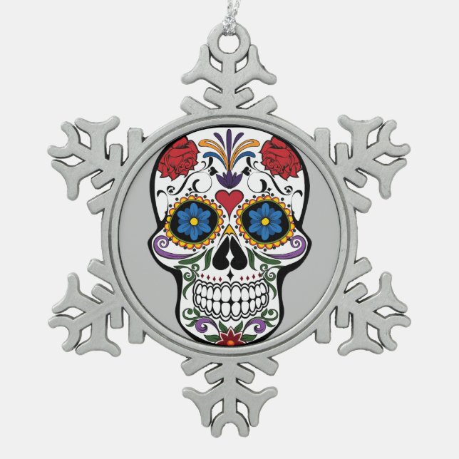 "Day of the Dead" Floral Sugar Skull Ornament (Front)
