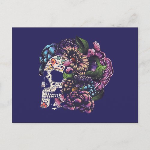 Day of the dead floral sugar skull with flowers postcard