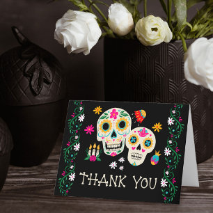 Day of the Dead Floral Sugar Skulls Letterpress Thank You Card