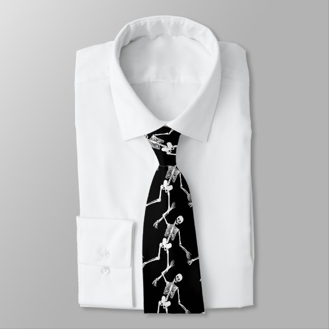 Day of The Dead Funny Scary Skeleton Pattern Neck Tie (Tied)