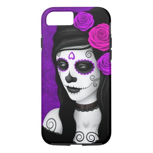 Day of the Dead Girl with Purple Roses iPhone 87 Case