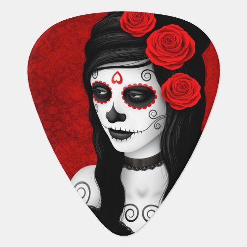 Day of the Dead Girl with Red Roses Guitar Pick