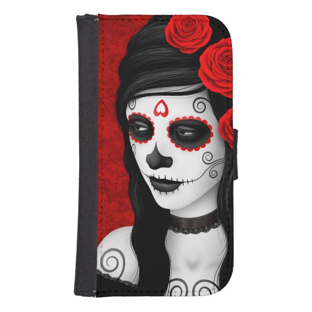 Day of the Dead Girl with Red Roses Samsung Galaxy Wallet Case (Front)
