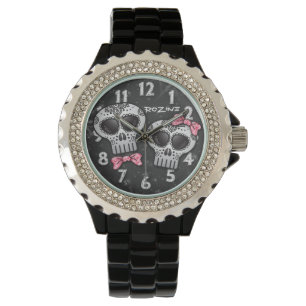 Day of the Dead Glitter Skull Dia de los Muertos Watch