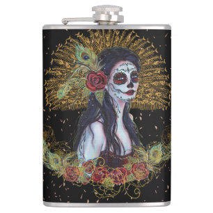 Day of the dead gothic art by Renee Lavoie Flask