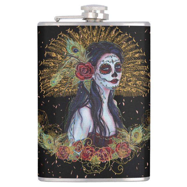 Day of the dead gothic art by Renee Lavoie Flask (Front)