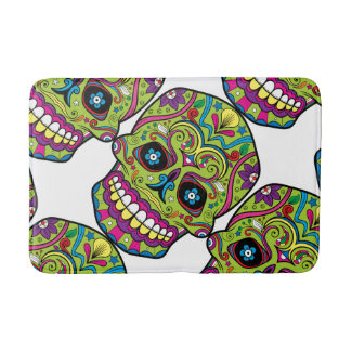 Day of the Dead Green Skull Bathroom Mat